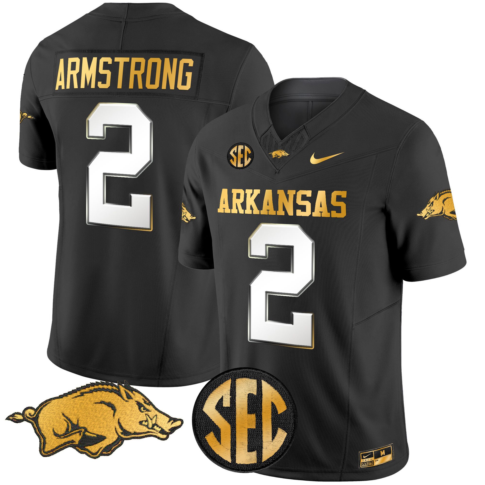 Men Arkansas Razorbacks #2 Armstrong Black Nike 2024 Gold Vapor Limited NCAA Jersey style 2